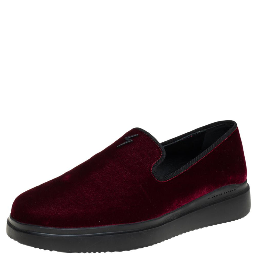 Giuseppe Zanotti Burgundy Velvet Slip On Sneakers