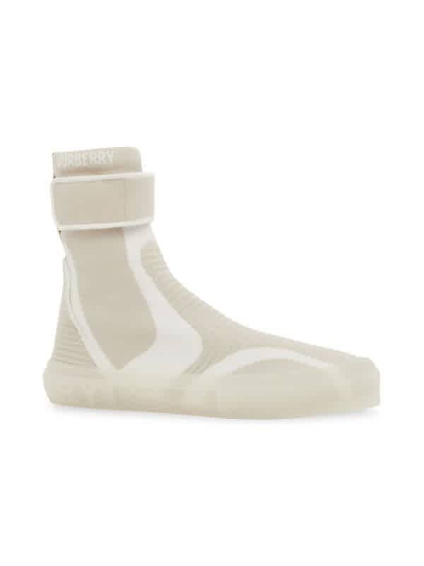 Burberry Men's Vanilla Beige Knitted Sub High-Top Sock Sneakers