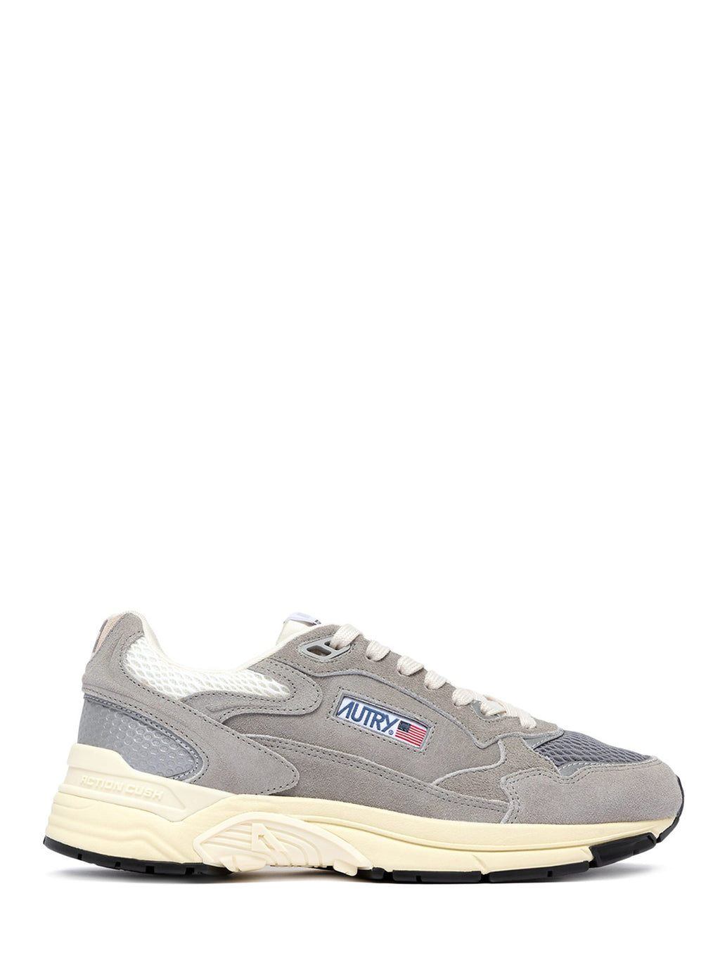 Low-Top Sneakers in Suede and Mesh with Cream Sole