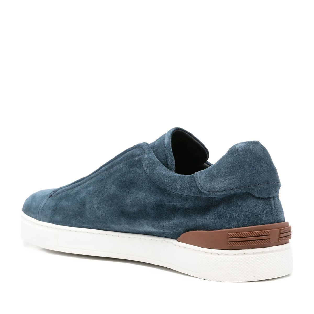 Blue Suede Slip-On Heel Accent Sneakers