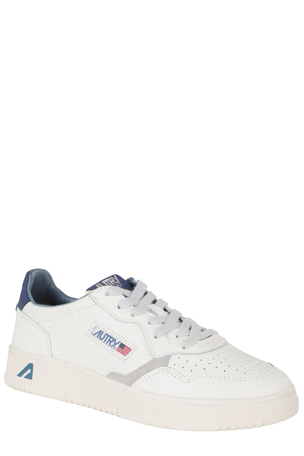 Cream Blue Medalist Low Leather Sneakers