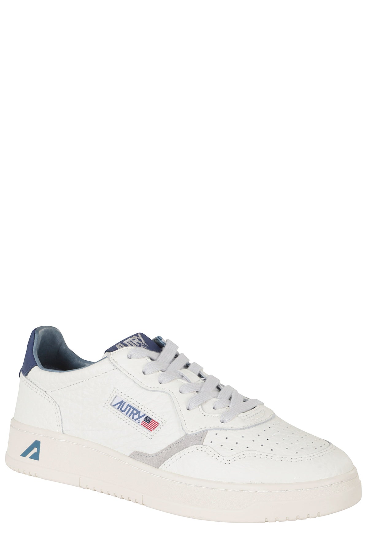Cream Blue Medalist Low Leather Sneakers