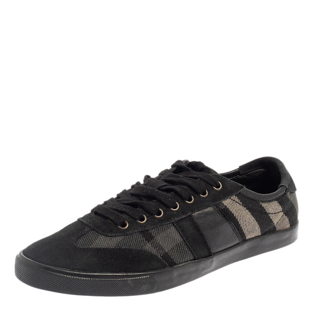 Burberry Black/grey Suede And Check Canvas Low Top Sneakers