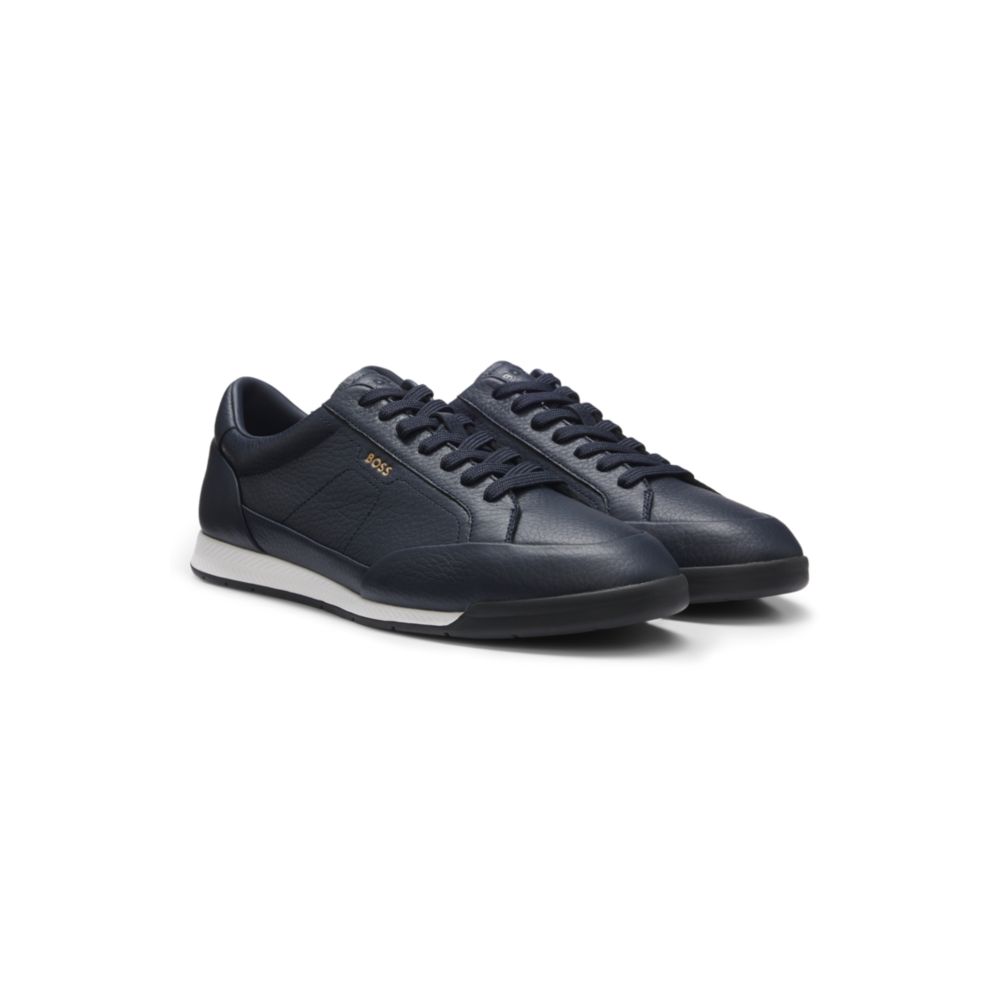 Grained leather sneakers with fishbone-patterned sole