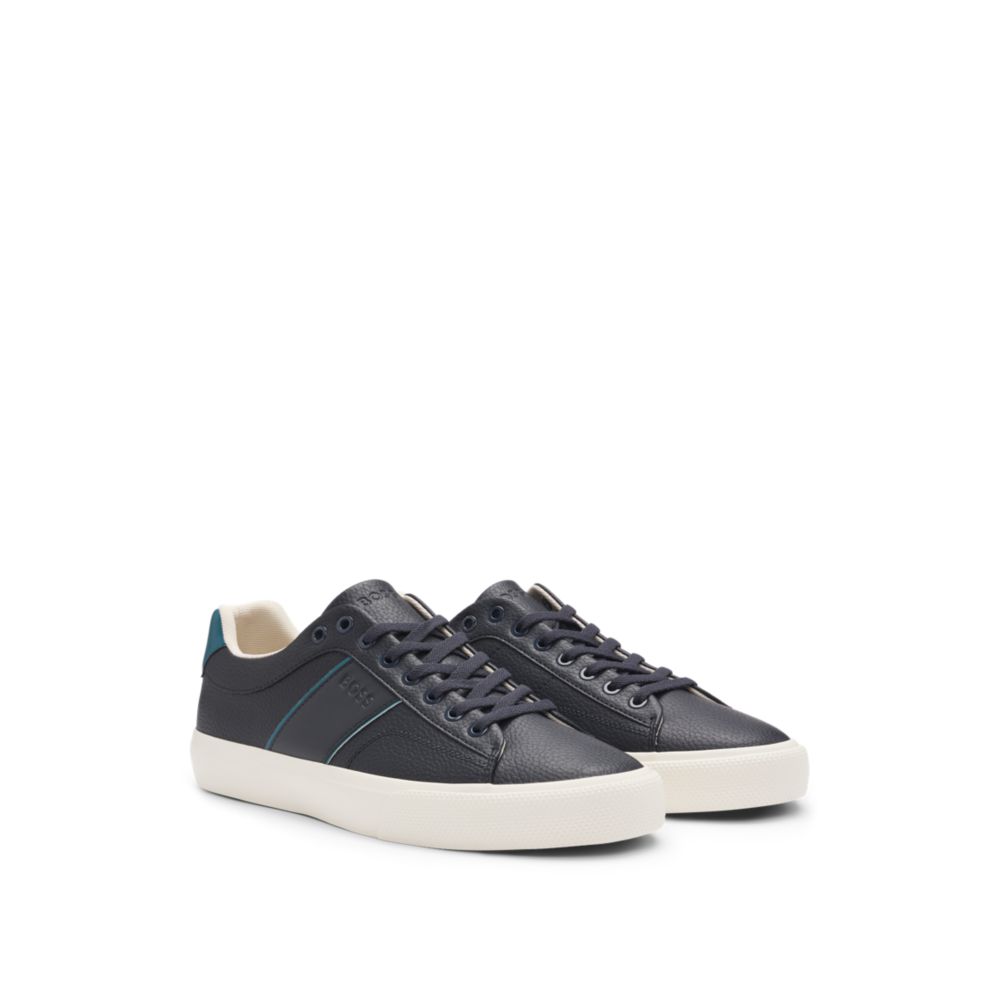 Faux-leather trainers with plain and grained textures