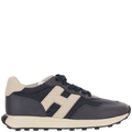 H601 Grey Perforated Leather Mesh Sneakers