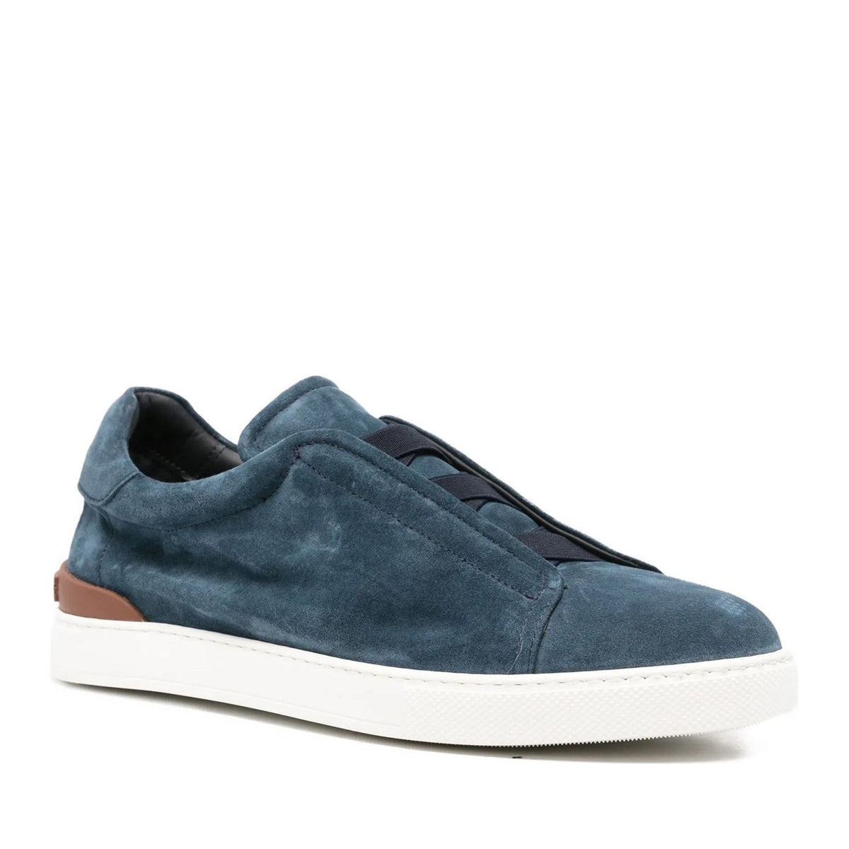 Blue Suede Slip-On Heel Accent Sneakers