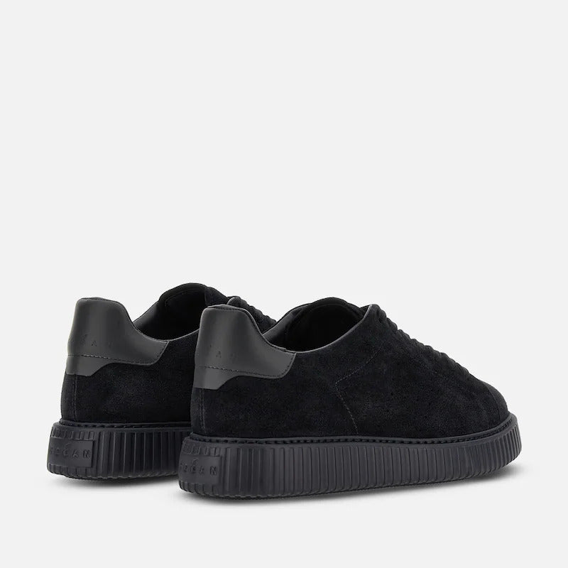 Black Suede Ribbed Sole Low-Top Sneakers