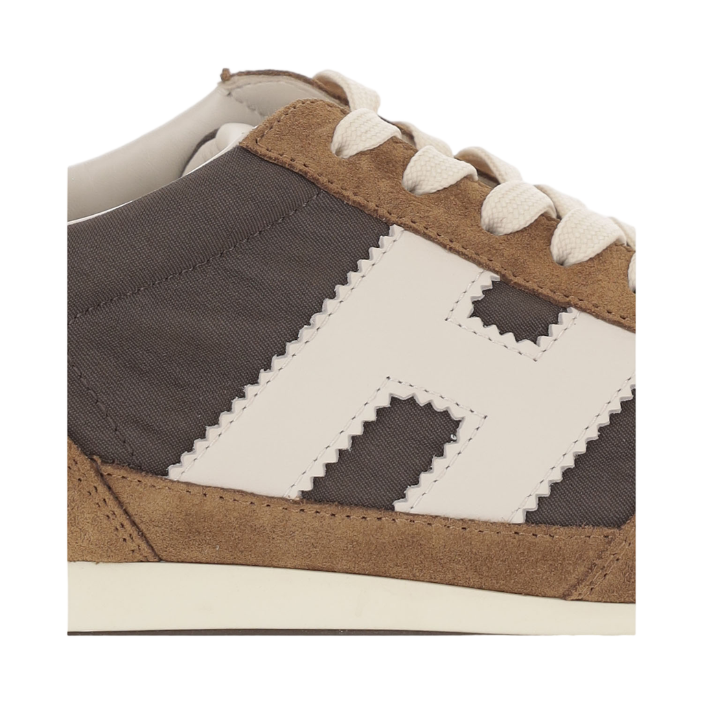 Beige Athletic Contrast Suede Mesh Sneakers