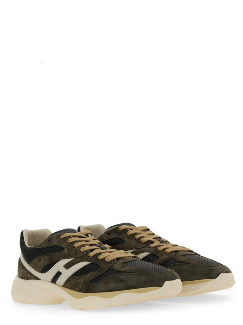 Calfskin And Suede Sneakers With Prominent Logo
