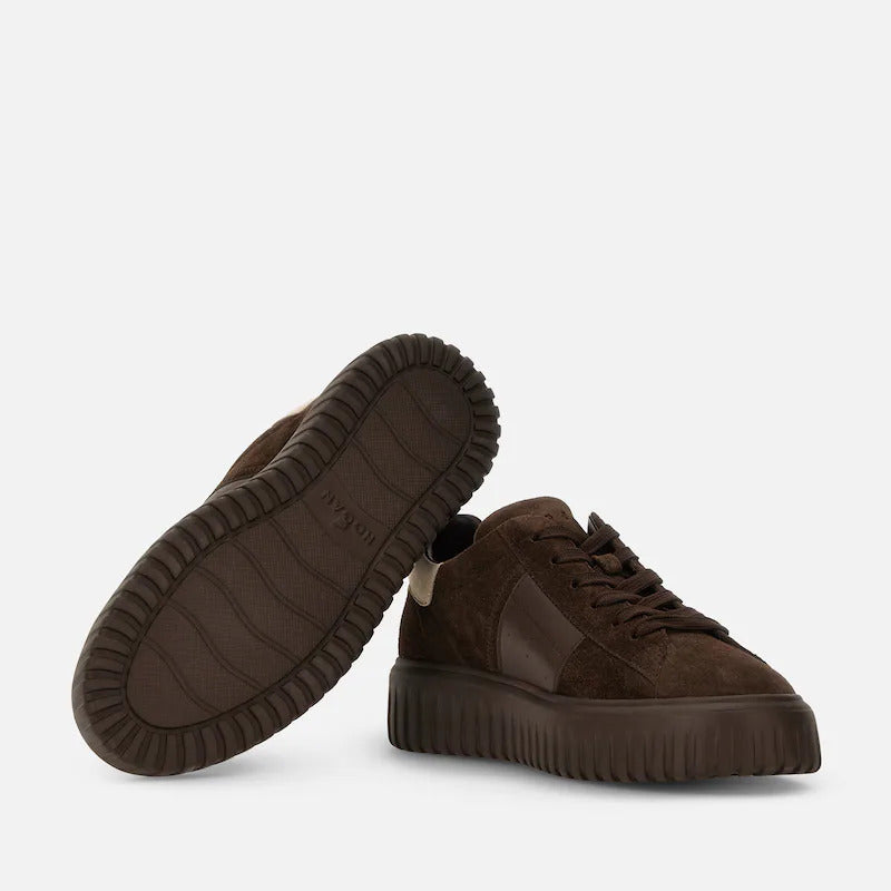 Dark Brown Suede Leather Embossed Low-Top Sneakers