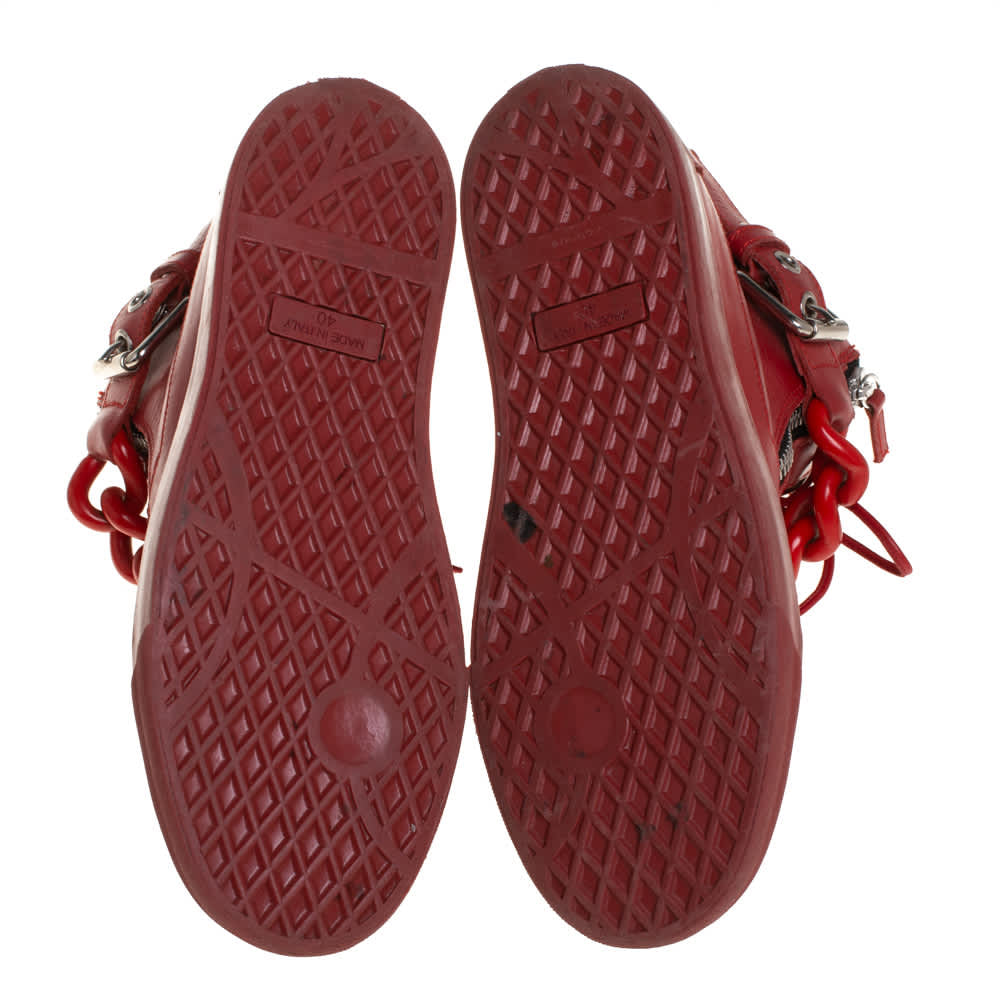 Giuseppe Zanotti Red Leather Chain Detail High Top Sneakers
