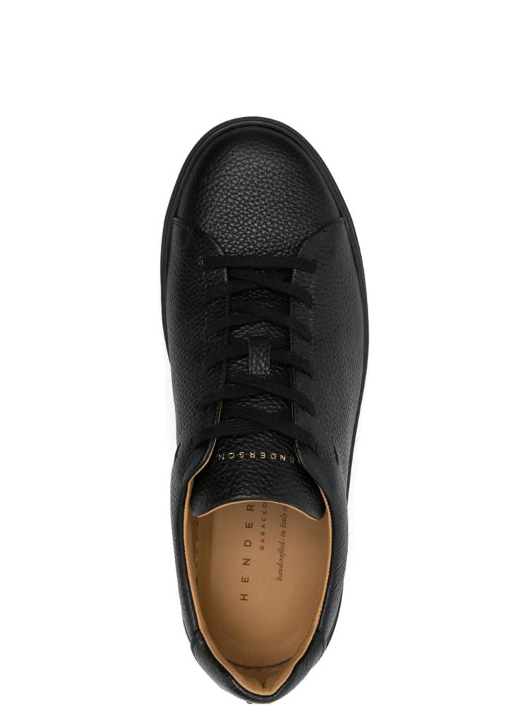 Black Textured Leather Cushioned Sole Trainers