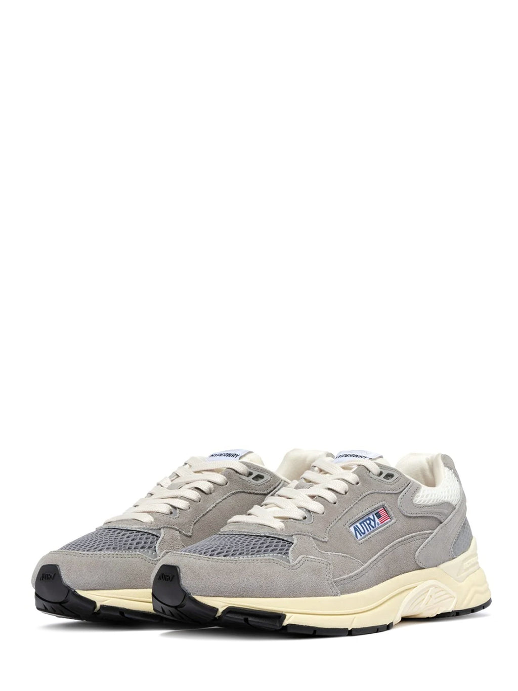 Low-Top Sneakers in Suede and Mesh with Cream Sole