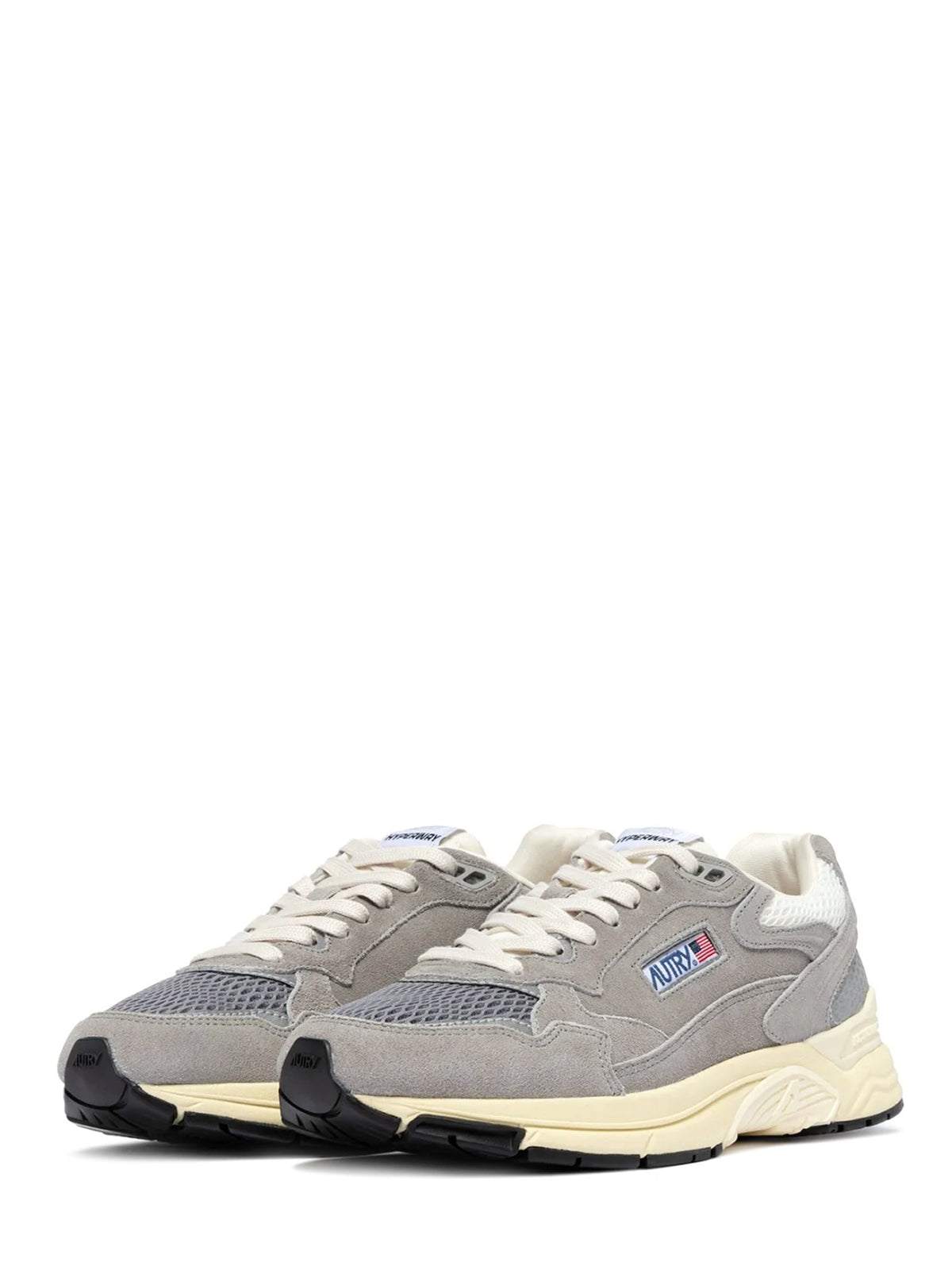 Low-Top Sneakers in Suede and Mesh with Cream Sole
