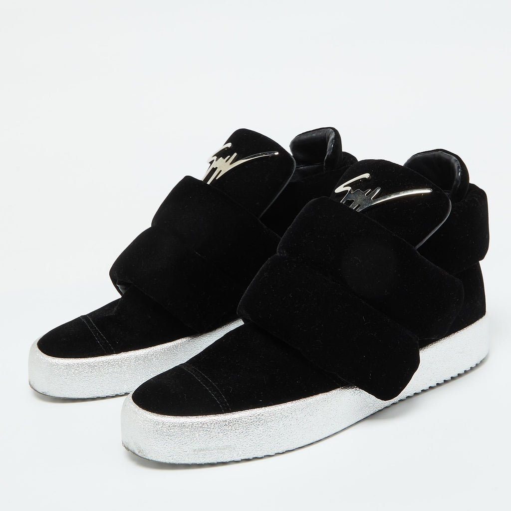 Giuseppe Zanotti Black Velvet Double Velcro Strap High Top Sneakers