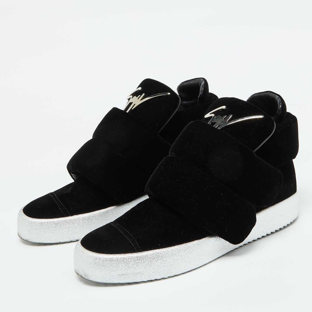 Giuseppe Zanotti Black Velvet Double Velcro Strap High Top Sneakers