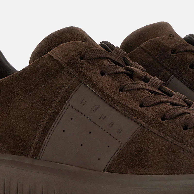 Dark Brown Suede Leather Embossed Low-Top Sneakers
