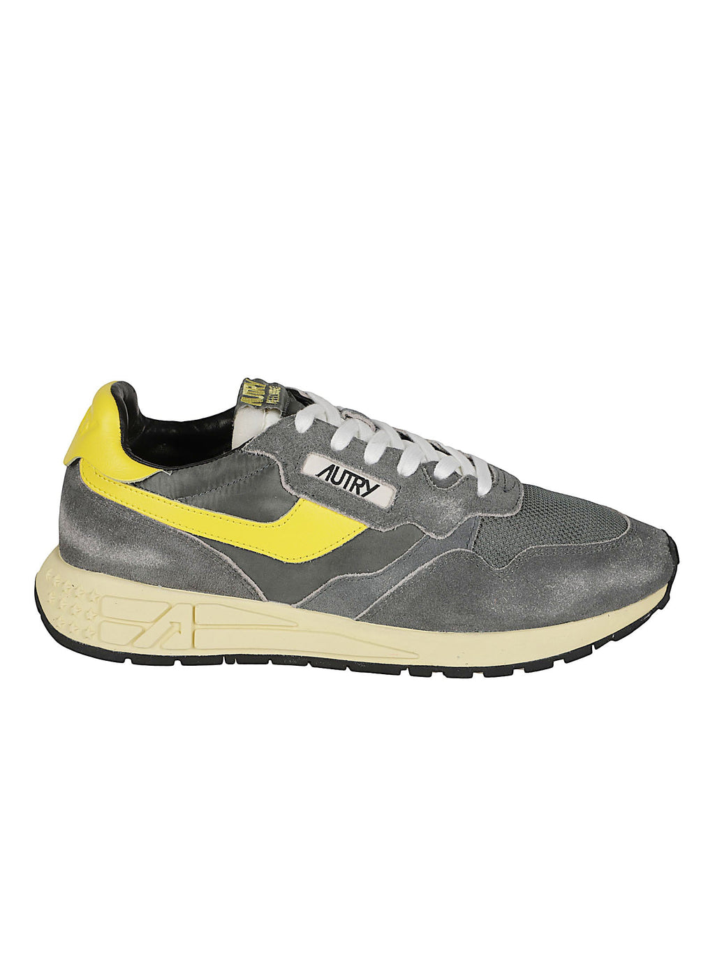 Low-Top Sneakers with Textured Grey Upper and Bold Yellow Accents