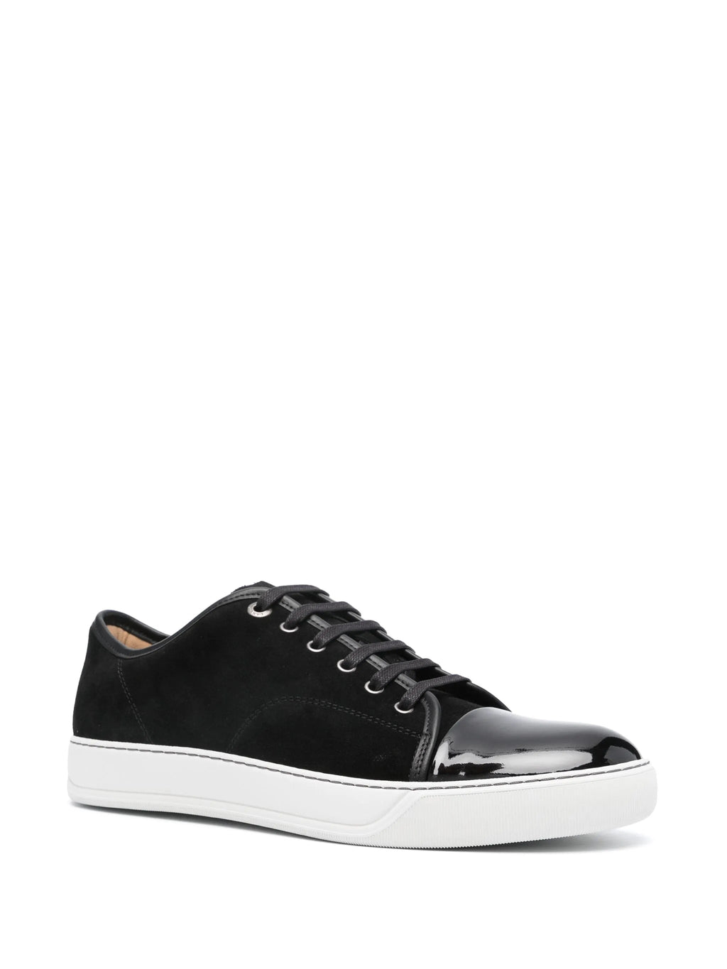 Low-Top Sneakers with Glossy Patent Toe Cap and Suede Upper