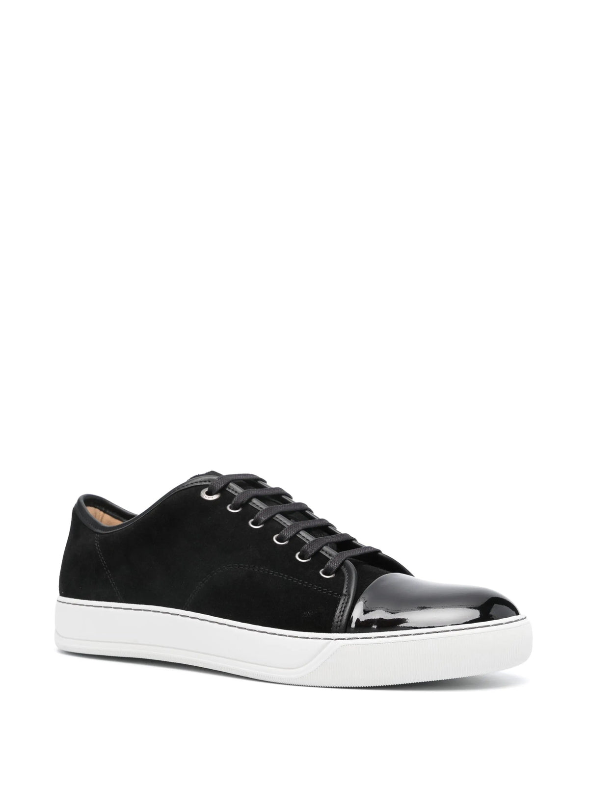 Low-Top Sneakers with Glossy Patent Toe Cap and Suede Upper