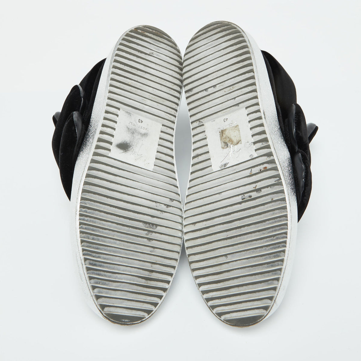 Giuseppe Zanotti Black Velvet Double Velcro Strap High Top Sneakers