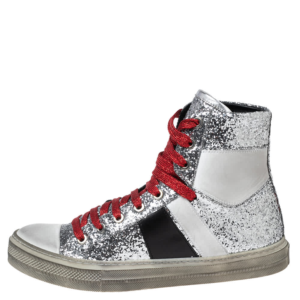 Amiri Multicolor Glitter And Leather High Top Sneakers