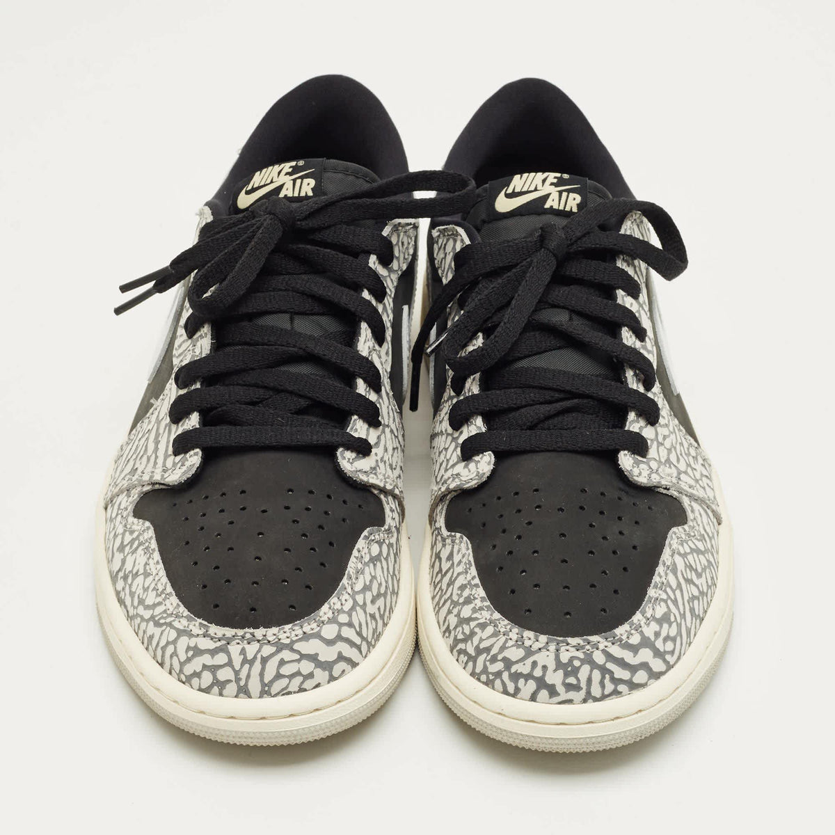 Air Jordans Black/grey Nubuck And Leather Jordan 1 Retro Low Og Black Cement Sneakers