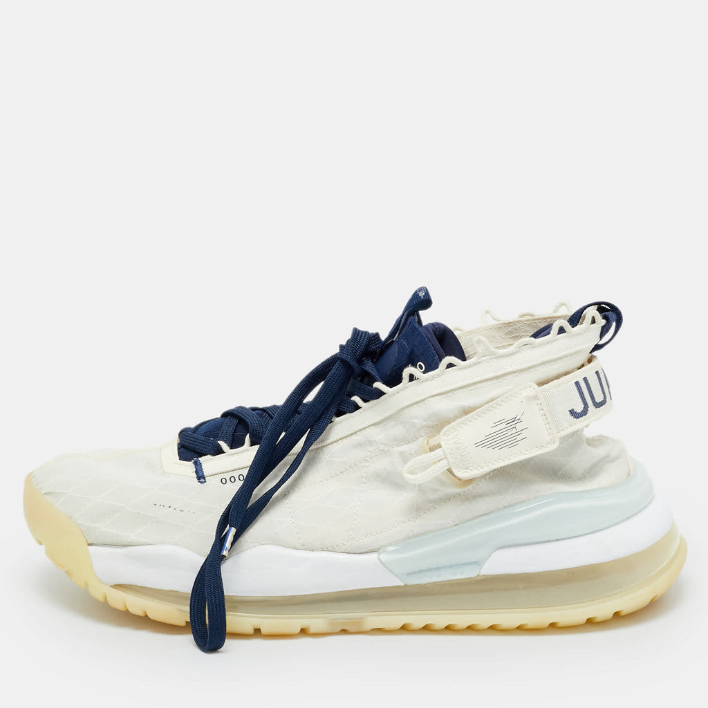 Air Jordans White/navy Blue Fabric Proto Max720 Pale Ivory High Top Sneakers