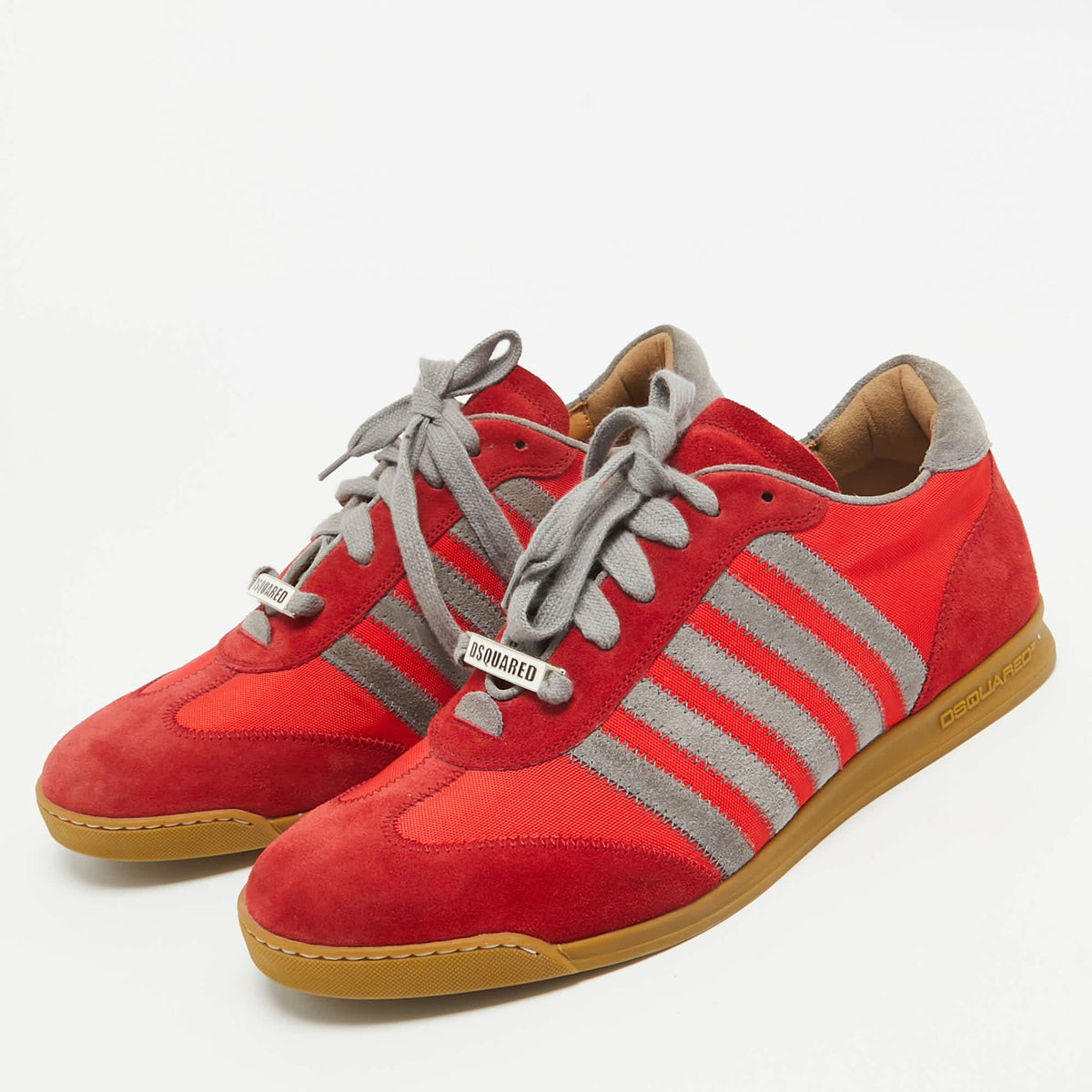 Dsquared2 Red/grey Suede And Canvas Low Top Sneakers