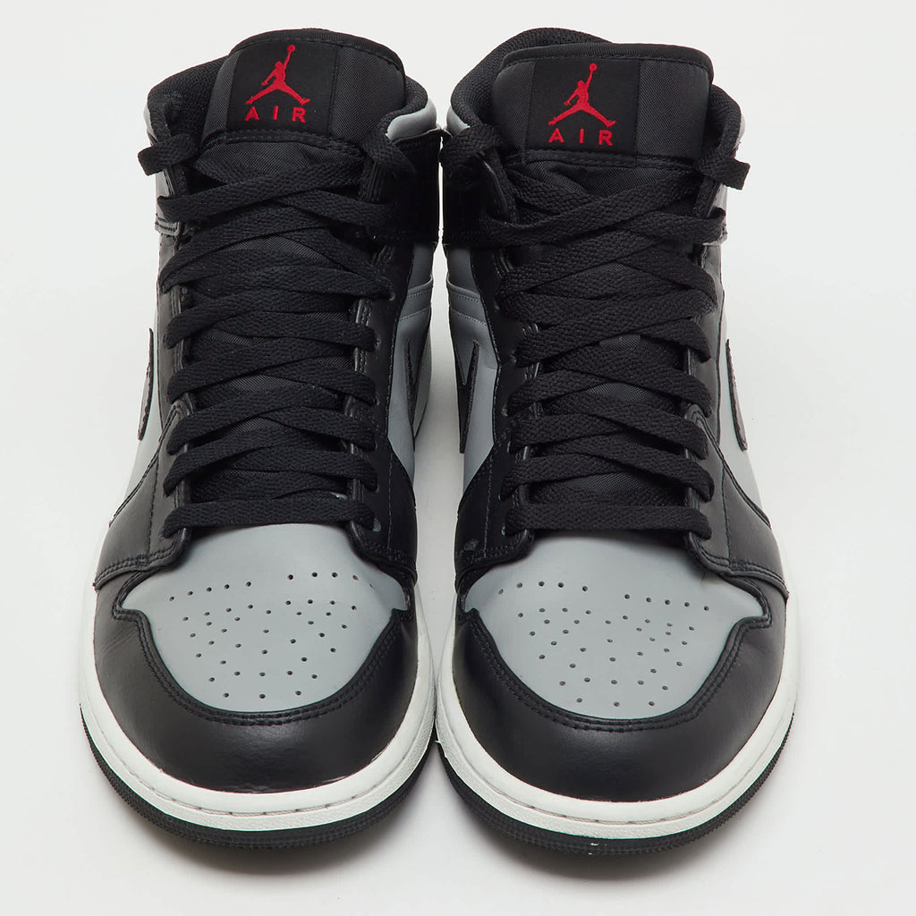 Air Jordans Black/grey Leather Jordan 1 Mid Shadow Red Sneakers