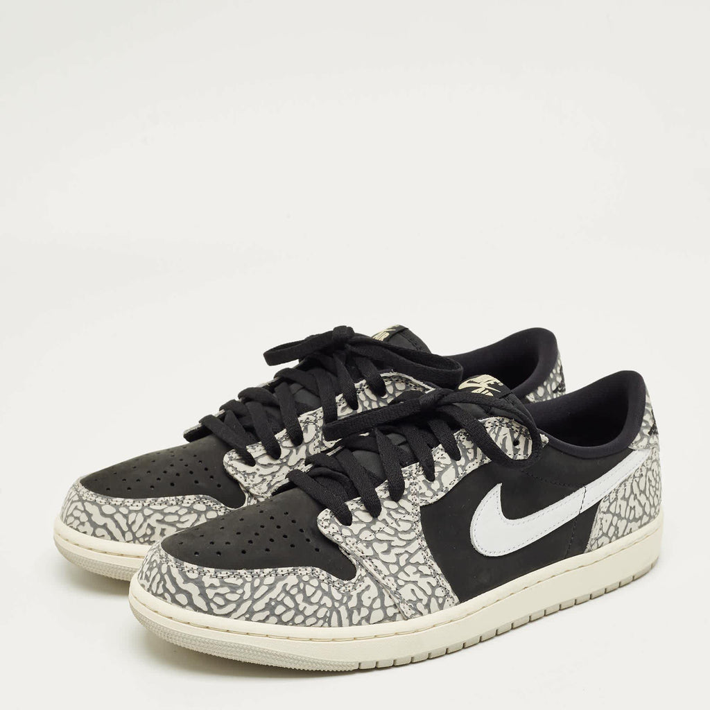 Air Jordans Black/grey Nubuck And Leather Jordan 1 Retro Low Og Black Cement Sneakers