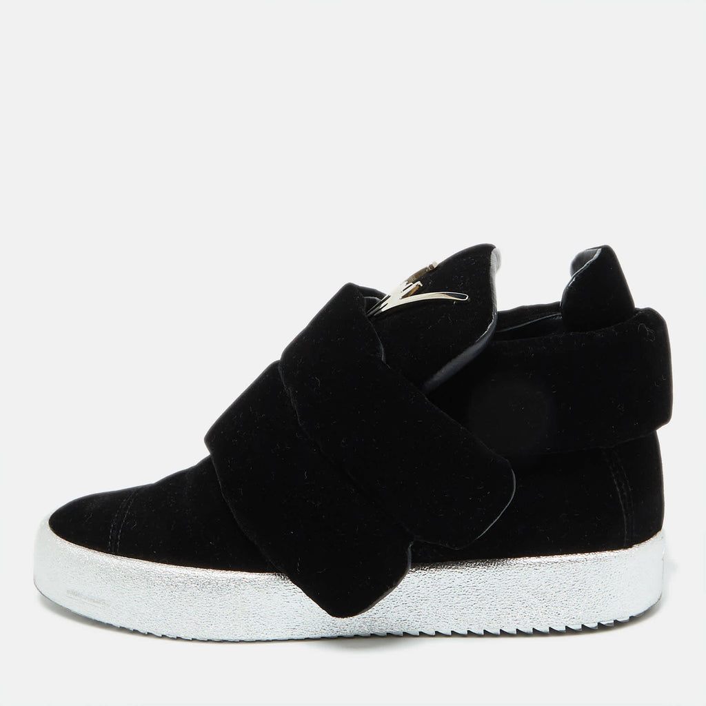 Giuseppe Zanotti Black Velvet Double Velcro Strap High Top Sneakers