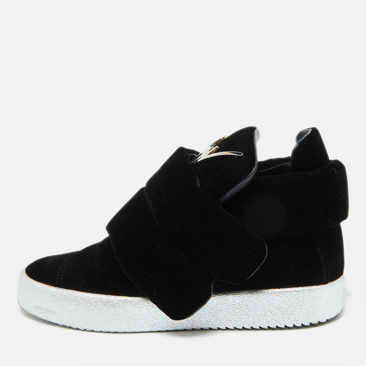 Giuseppe Zanotti Black Velvet Double Velcro Strap High Top Sneakers