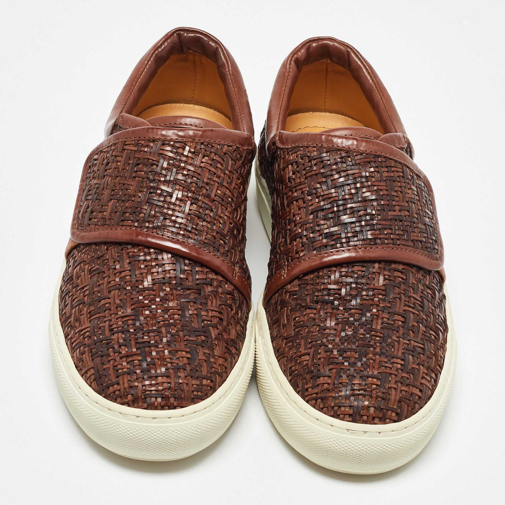 Giorgio Armani Brown Woven Leather Slip On Sneakers