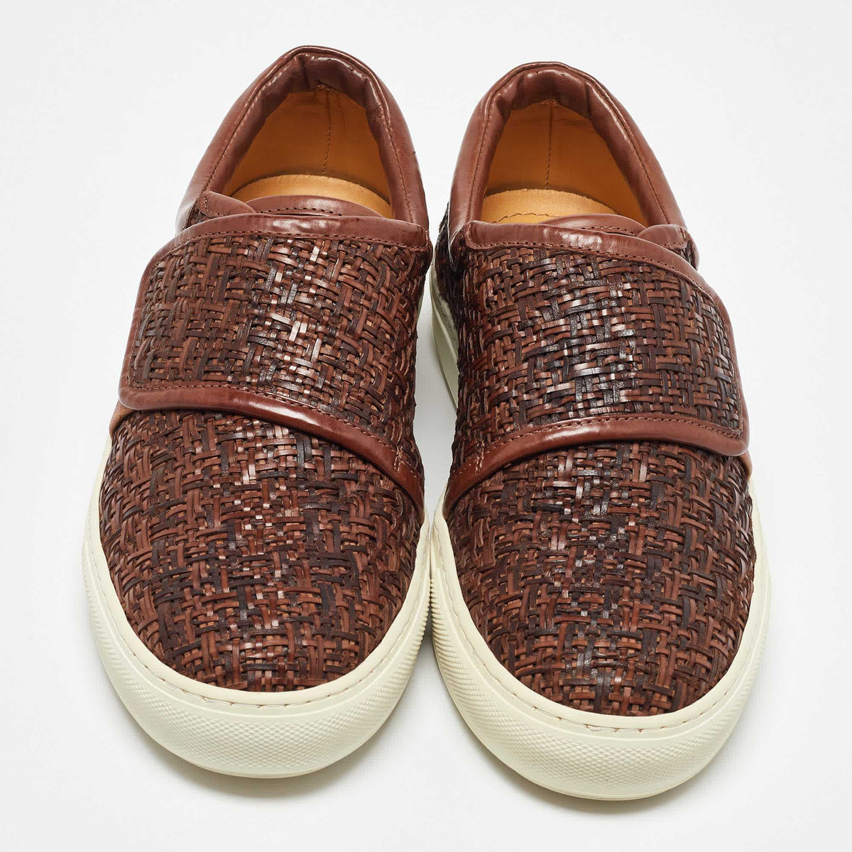 Giorgio Armani Brown Woven Leather Slip On Sneakers