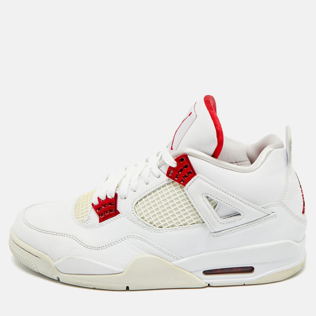 Air Jordans White Leather Jordan 4 Retro Metallic Red Sneakers