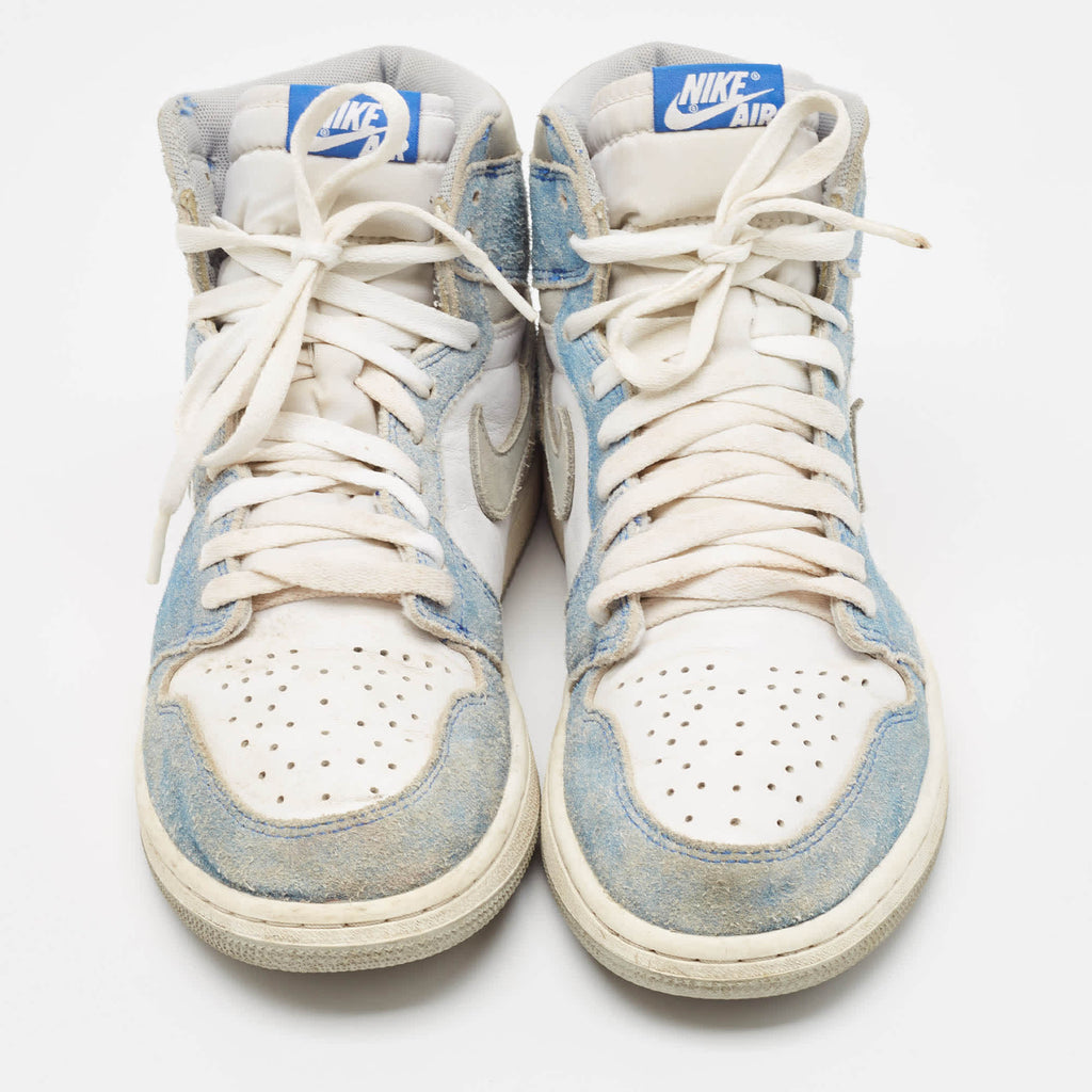 Air Jordans Blue/white Leather And Suede Air Jordan 1 High Top Sneakers