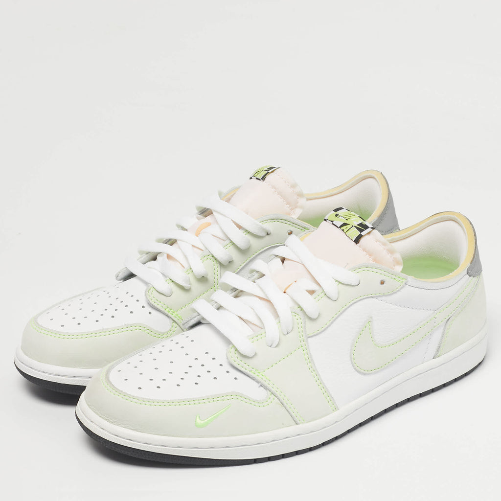 Air Jordans White/green Leather Jordan 1 Retro Low White Ghost Green Sneakers