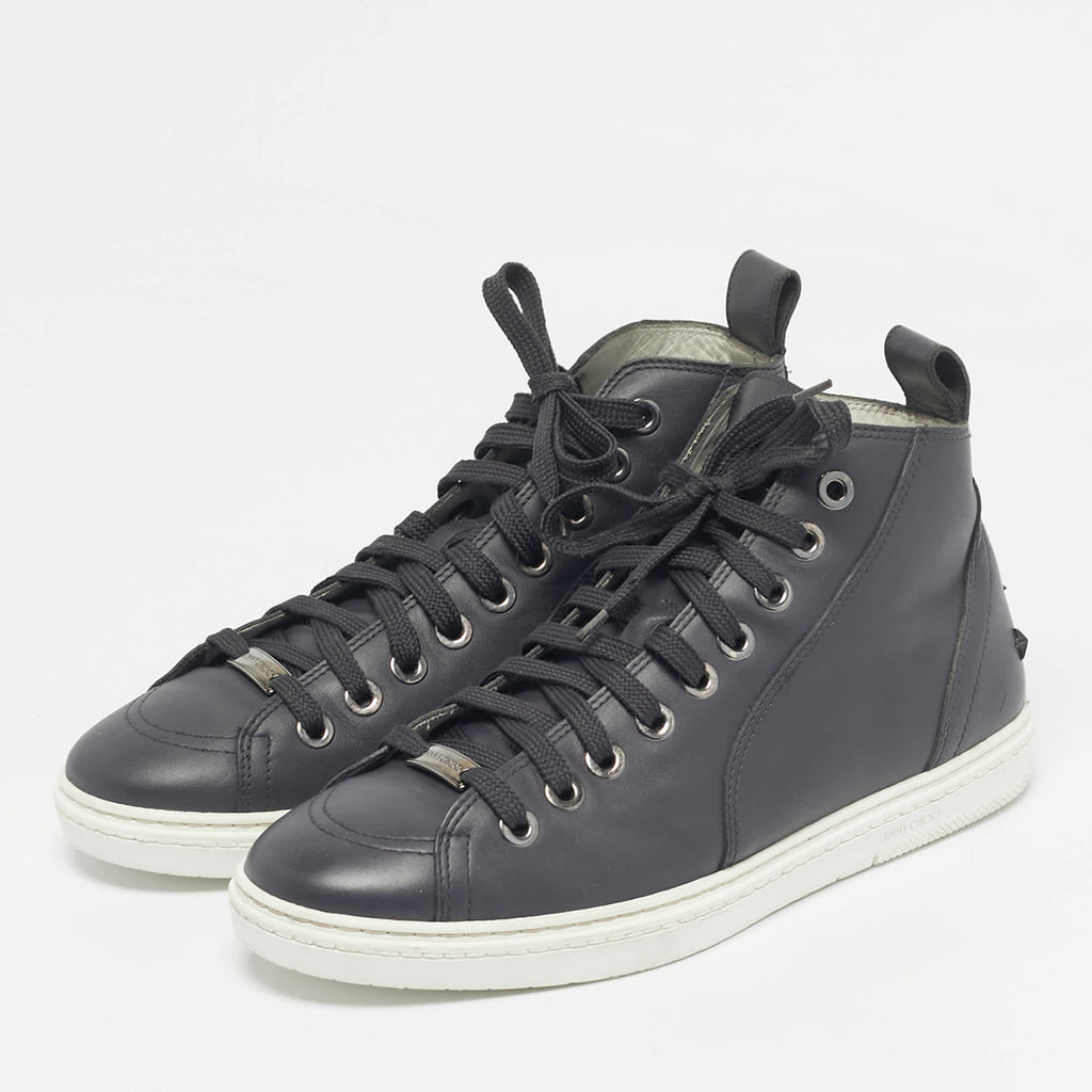Jimmy Choo Grey Leather High Top Sneakers