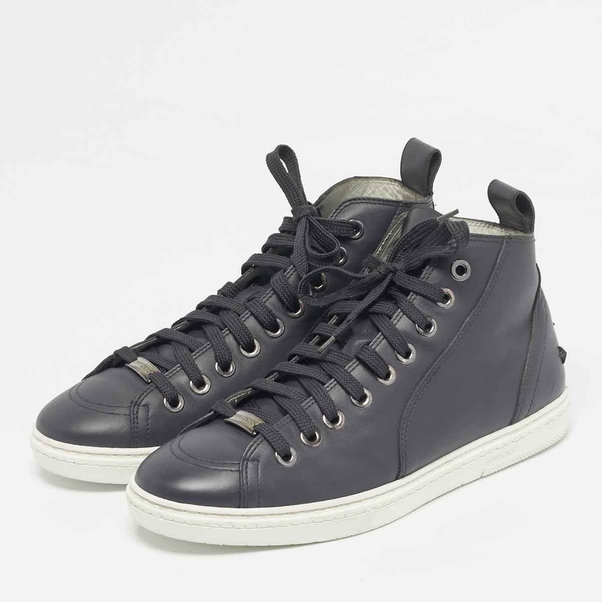 Jimmy Choo Grey Leather High Top Sneakers
