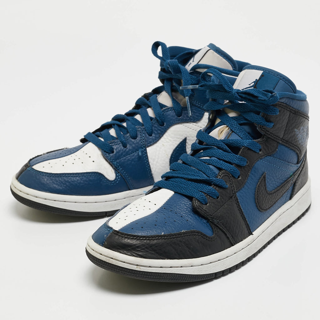 Air Jordans Blue/white Leather Air Jordan 1 Mid Top Sneakers