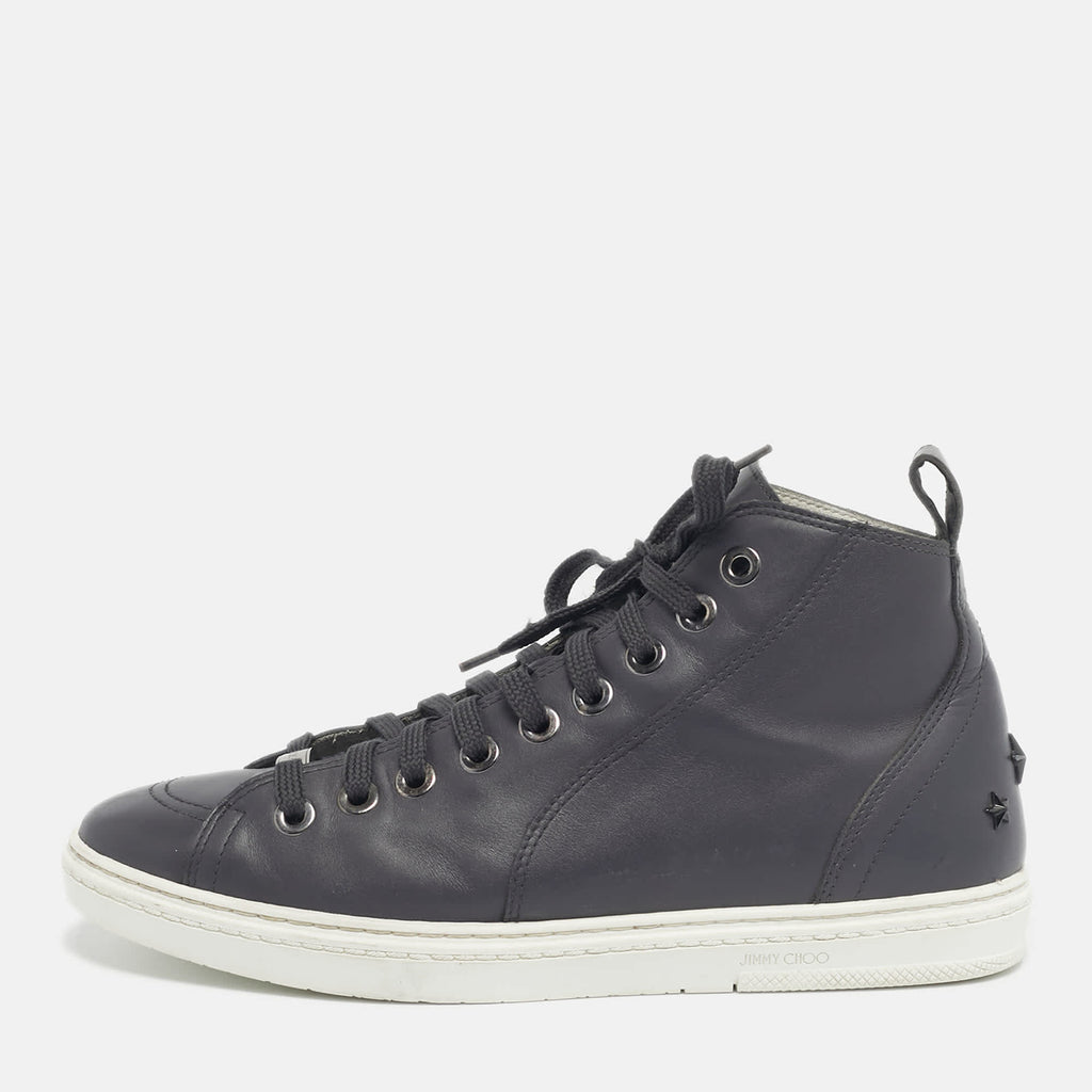 Jimmy Choo Grey Leather High Top Sneakers