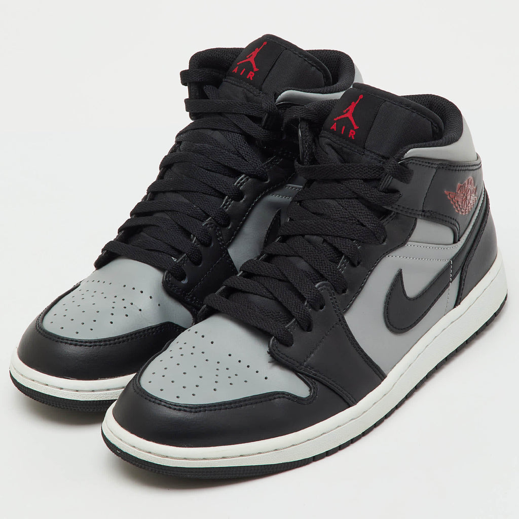 Air Jordans Black/grey Leather Jordan 1 Mid Shadow Red Sneakers