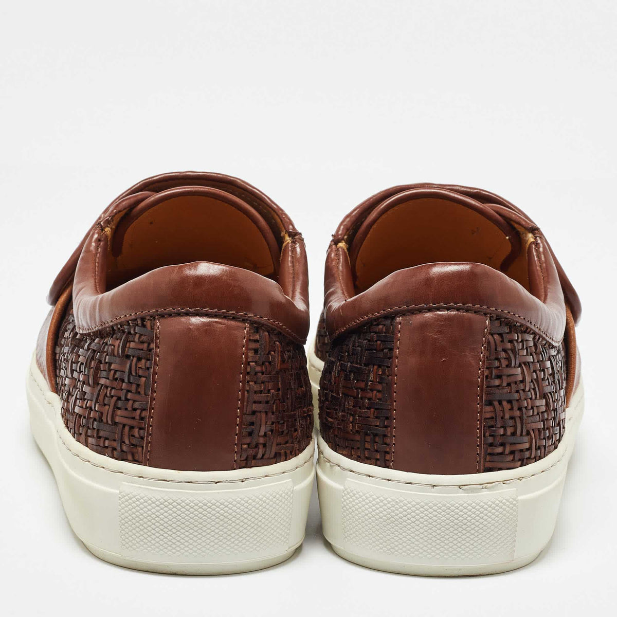 Giorgio Armani Brown Woven Leather Slip On Sneakers