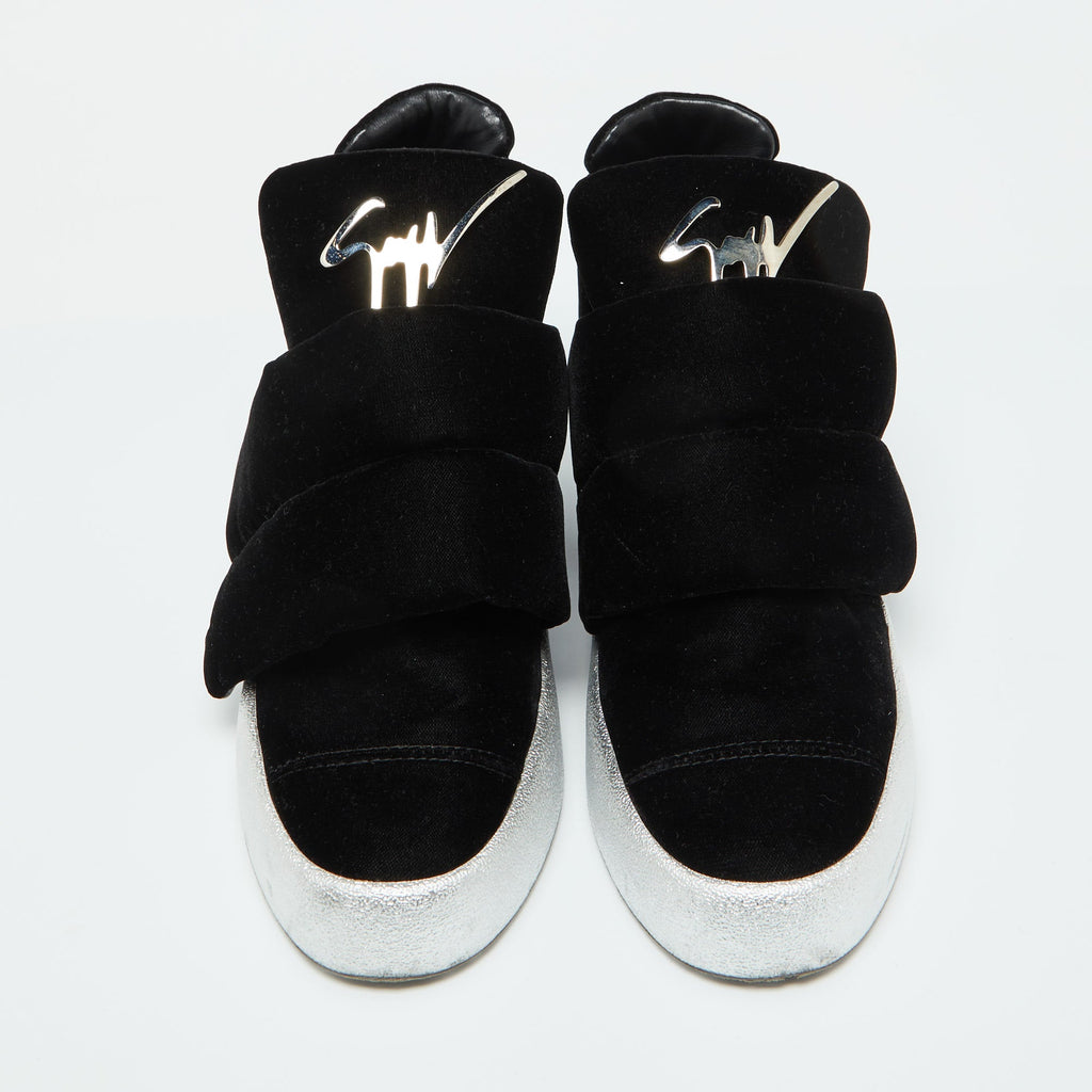 Giuseppe Zanotti Black Velvet Double Velcro Strap High Top Sneakers