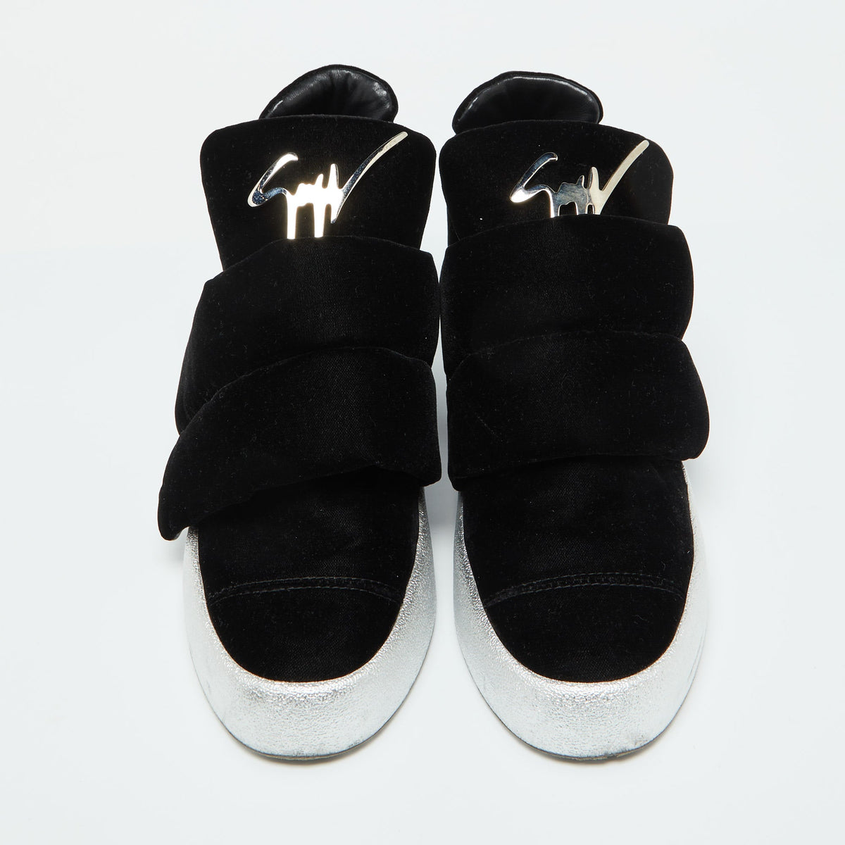 Giuseppe Zanotti Black Velvet Double Velcro Strap High Top Sneakers