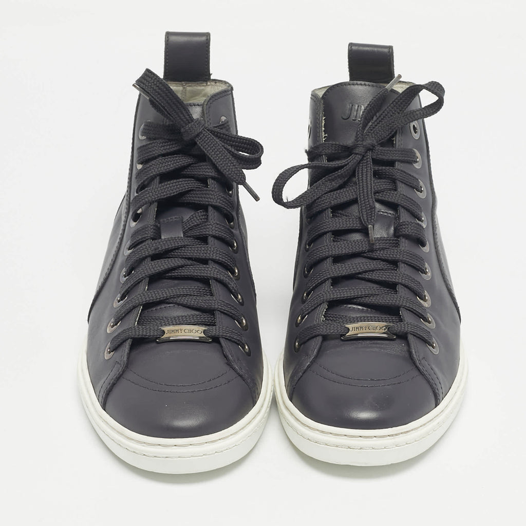 Jimmy Choo Grey Leather High Top Sneakers