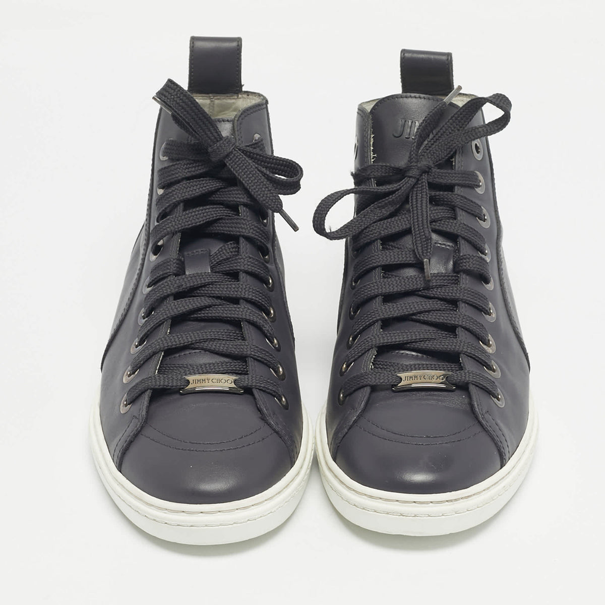 Jimmy Choo Grey Leather High Top Sneakers