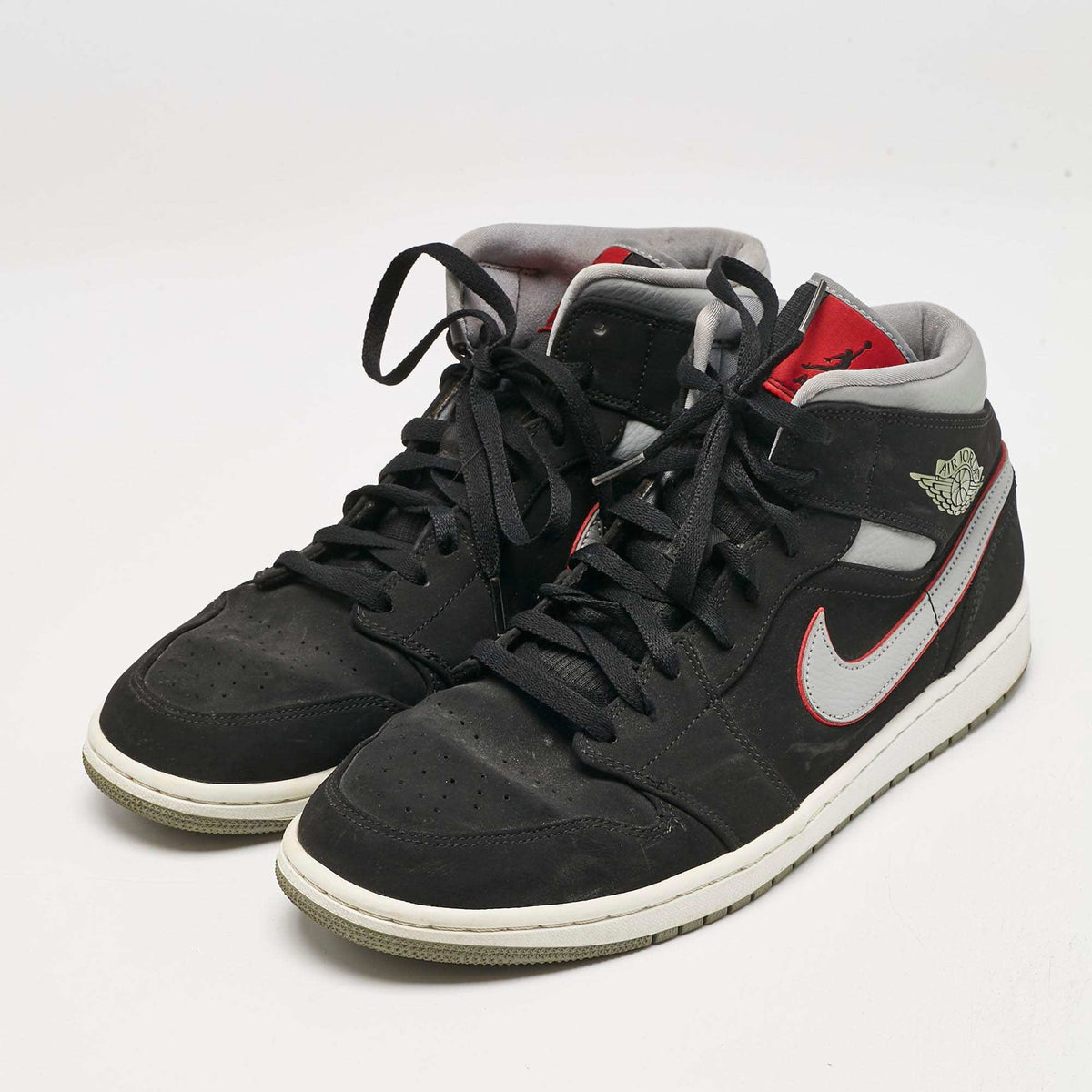 Air Jordans Black/grey Durabuck And Leather Jordan 1 Mid Black Particle Grey Gym Red Sneakers